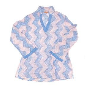 Oliphant Women's Blue & Orange 100% Cotton Lightweight Popover Tunic Size Large